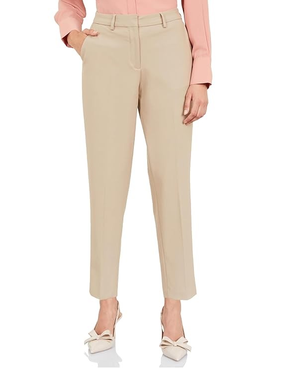 Symbol Premium Women's Mid Rise Cotton Tapered Trousers (Flexi-Waist | Smart Casual Pants)
