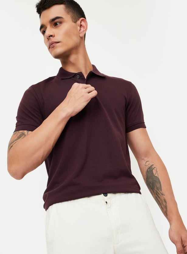 Men Textured Polo T-shirt